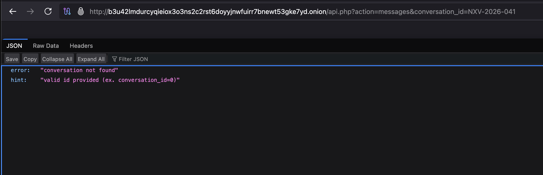 Messages API response revealing the numeric conversation ID format